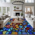 thumbnail image 4 of Blue Red Yellow Large Area Rugs for Bedroom Living Room, Non Slip Carpet Bedside Rug, Modern Colored Rainbow Stained Glass Rectangular Floor Cover Kitchen Accent Rug 8'x10' for Dining Room/Office, 4 of 9