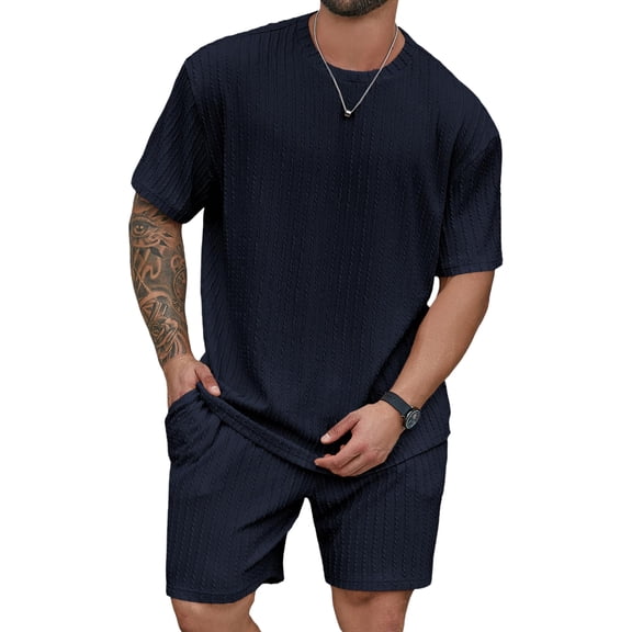 Dresfit 2 Piece Outfits Mens Short Sleeve Crew Neck T Shirts Match Shorts 2 Piece Sets 2026 Summer Lounge Oversize Short Sets Lightweight Drop Shoulder Tracksuit 4XL