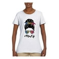 thumbnail image 3 of Mom Life Messy Hair Bun | Tie Dye Leopard Print Bandana | Funny Mother's Day Mother's Day Womens T-Shirt, White, XL, 3 of 5