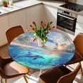 thumbnail image 2 of Dolphin Elastic Fitted Round Table Cover Ocean Animal Tropical Coconut Waterproof Outdoor Tablecloth for Holiday Party, Picnic, Patio & Dining Fits Tables Up to 36"-44", 2 of 8