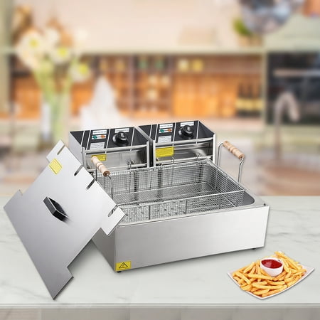 Yescom 20L 5000W Commercial Deep Fryer Large Tank Stainless Steel Single Basket Countertop Electric Machine