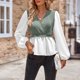 thumbnail image 5 of Camisa Patchwork Casual Blusas Color Sólido Mujer Estilo Elegante Moda Traje De Vacaciones Ygjytge Verde T M para Mujer, 5 of 9