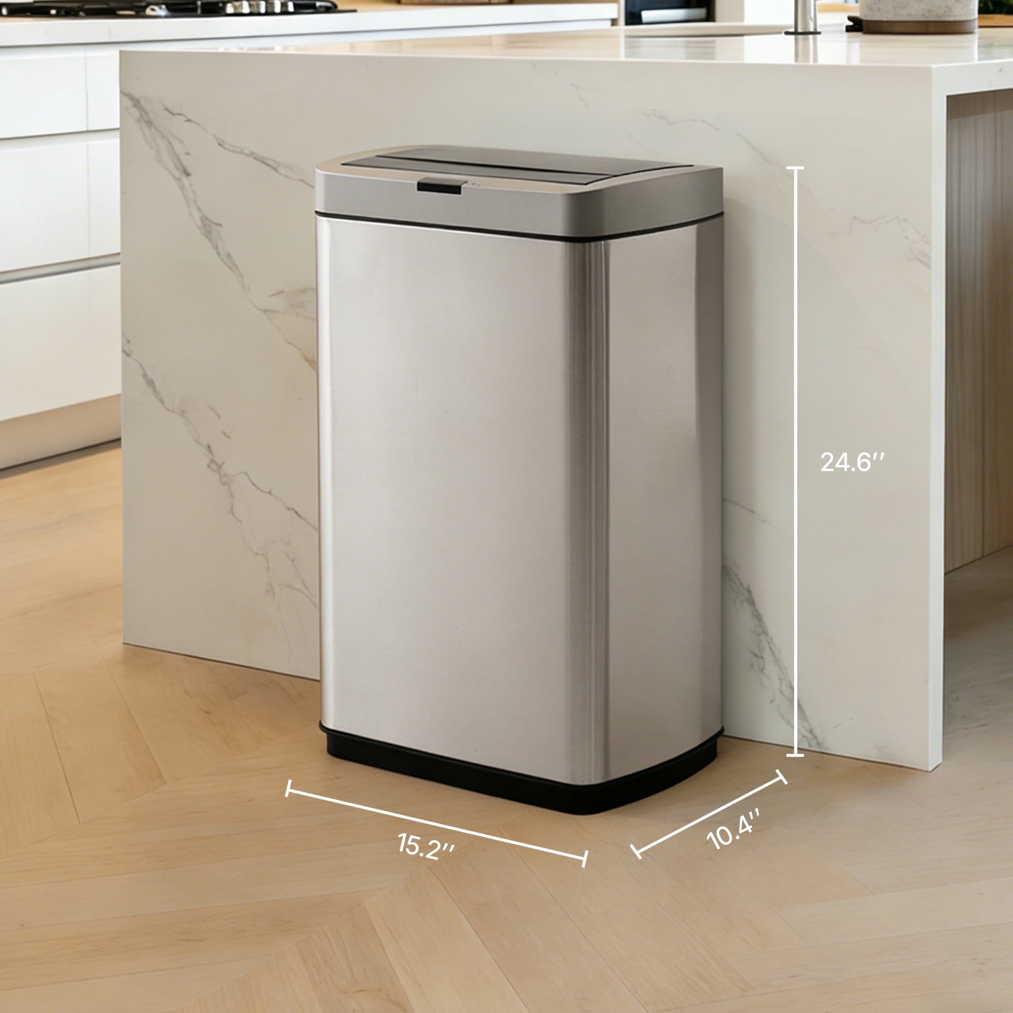 Innovaze 13 Gallon Stainless Steel Motion Sensor Trash Can with Butterfly Lid for Kitchen, Silver