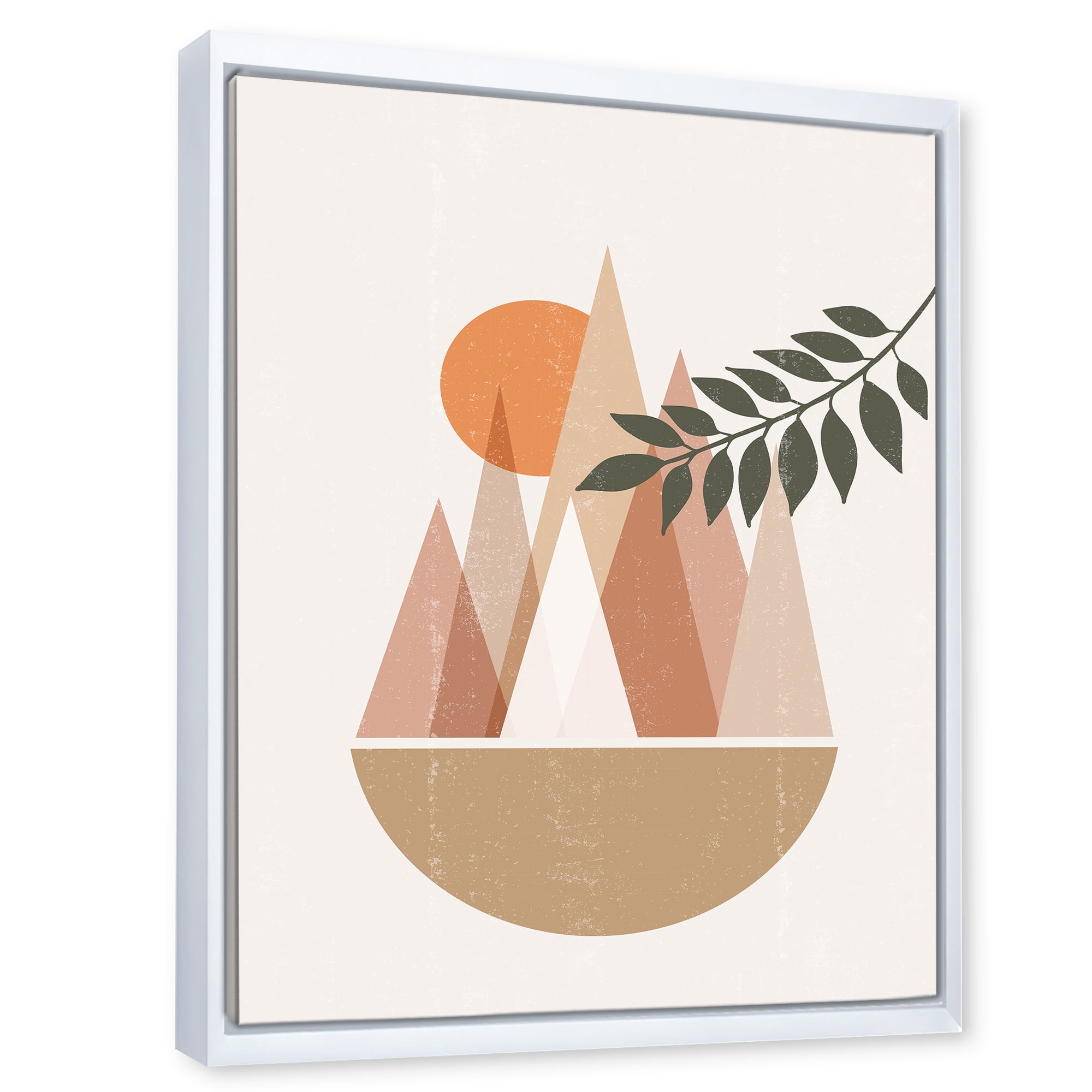 Designart 'Abstract Moon and Sun In Mountains II' Modern Framed Canvas Wall Art Print