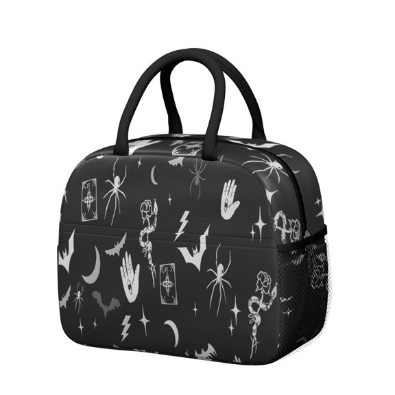 Womens Black Halloween Witchy Symbols Lunch Box for Work,Insulated Lunch Bag for Women,Loncheras Para Mujer,Leakproof Adult Lunch Bag for Work,Beach,Travel,Picnic,Camping