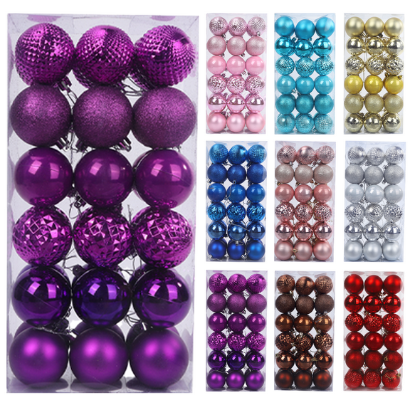 36 Pcs Blue Christmas Ornaments Set - Shatterproof Large Bulk Balls 2.36 Inches for Christmas Tree Decorations