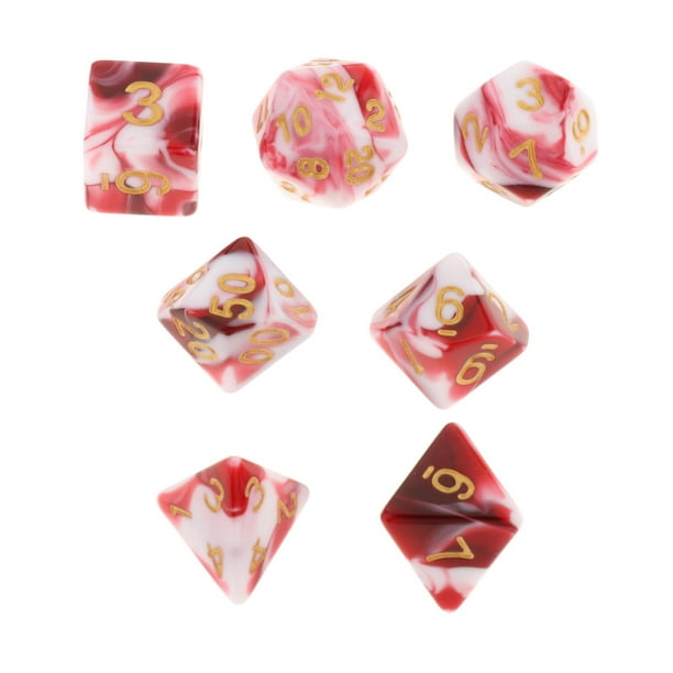 7 Piezas Dados Poliédricos Acrílico Rojo Blanco Sunnimix