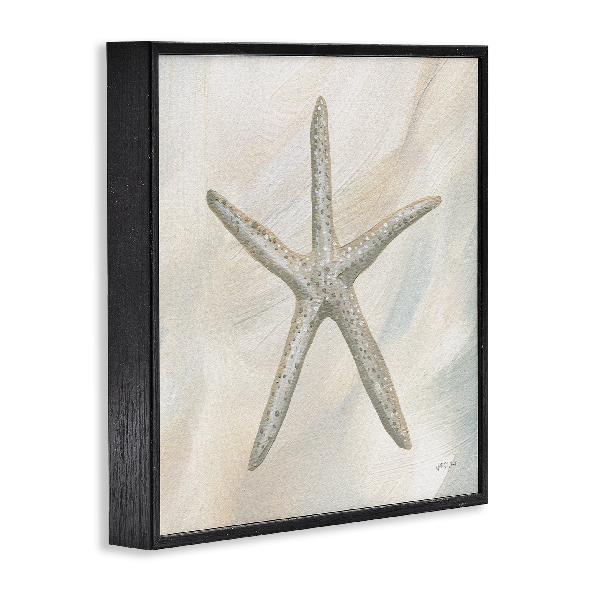 Stupell Industries Minimal Beige Starfish Coastal Painting Black Framed Art Print Wall Art, 17 x 17