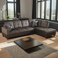 thumbnail image 2 of Hommoo 4 Seats Flannel and PVC Sectional Sofa Couch Set, Modern L Shaped Sectional Couch, Living Room Furniture Set, Dark Brown, 2 of 9