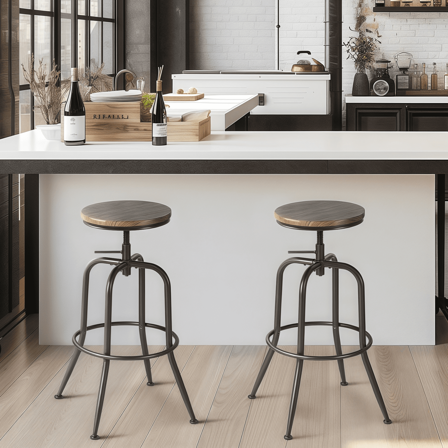 Homy Casa Set of 2 Bar Stools, Dining Entertaining Tools for Wine Lounge, Walnut
