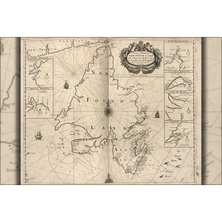 24"x36" Gallery Poster, map Chart of NewFoundLand 1700