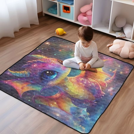 WOBOGO Colorful Dragon Baby Baby Playmats Extra Large Waterproof Rollable Activity Pads for Toddlers 50×50inch
