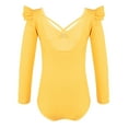 thumbnail image 2 of Alvivi Girls Ruffle Shoulder Ballet Dance Gym Leotard One Piece Long Sleeve Crisscross Bodysuit Yellow 11-12, 2 of 7