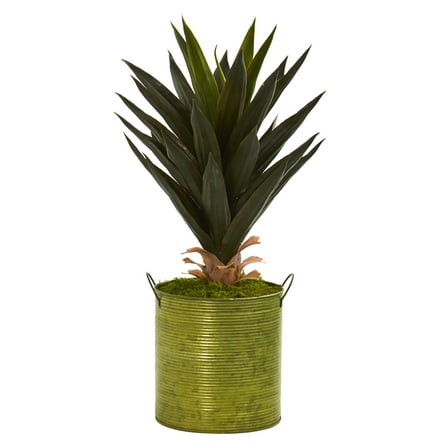 Nearly Natural 23” Agave Artificial Plant in Green Metal Planter