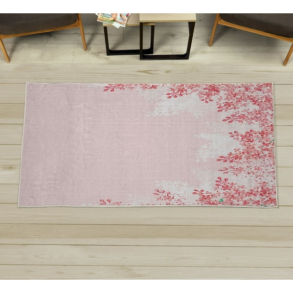 Flower Decorative Rug, Framing Lilac Flowers in Blossom Vernal Season Soothing Color Shades Art, Quality Carpet for Bedroom Dorm and Living Room, 6 Sizes, Pale Pink, by Ambesonne