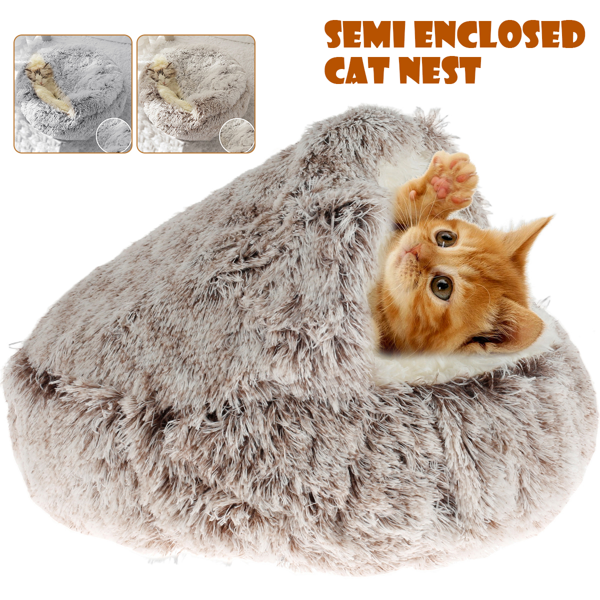 JTWEEN Cat Bed Round Soft Plush Burrowing Cave Hooded Cat Bed Donut 20