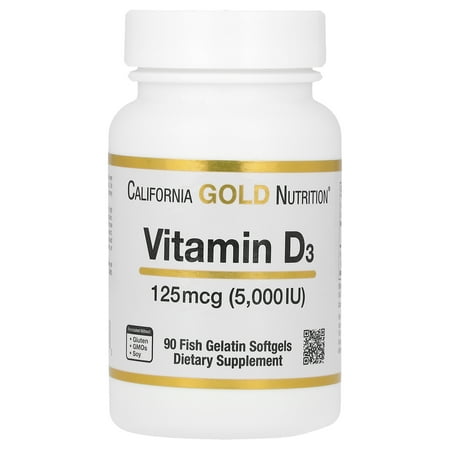California Gold Nutrition Vitamin D3  125 mcg (5 000 IU)  90 Fish Gelatin Softgels