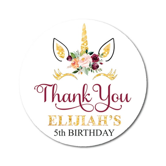 Darling Souvenir Round 45 Pcs Floral Unicorn 5th Birthday Custom Thank You Stickers Personalized Name Envelope Seals