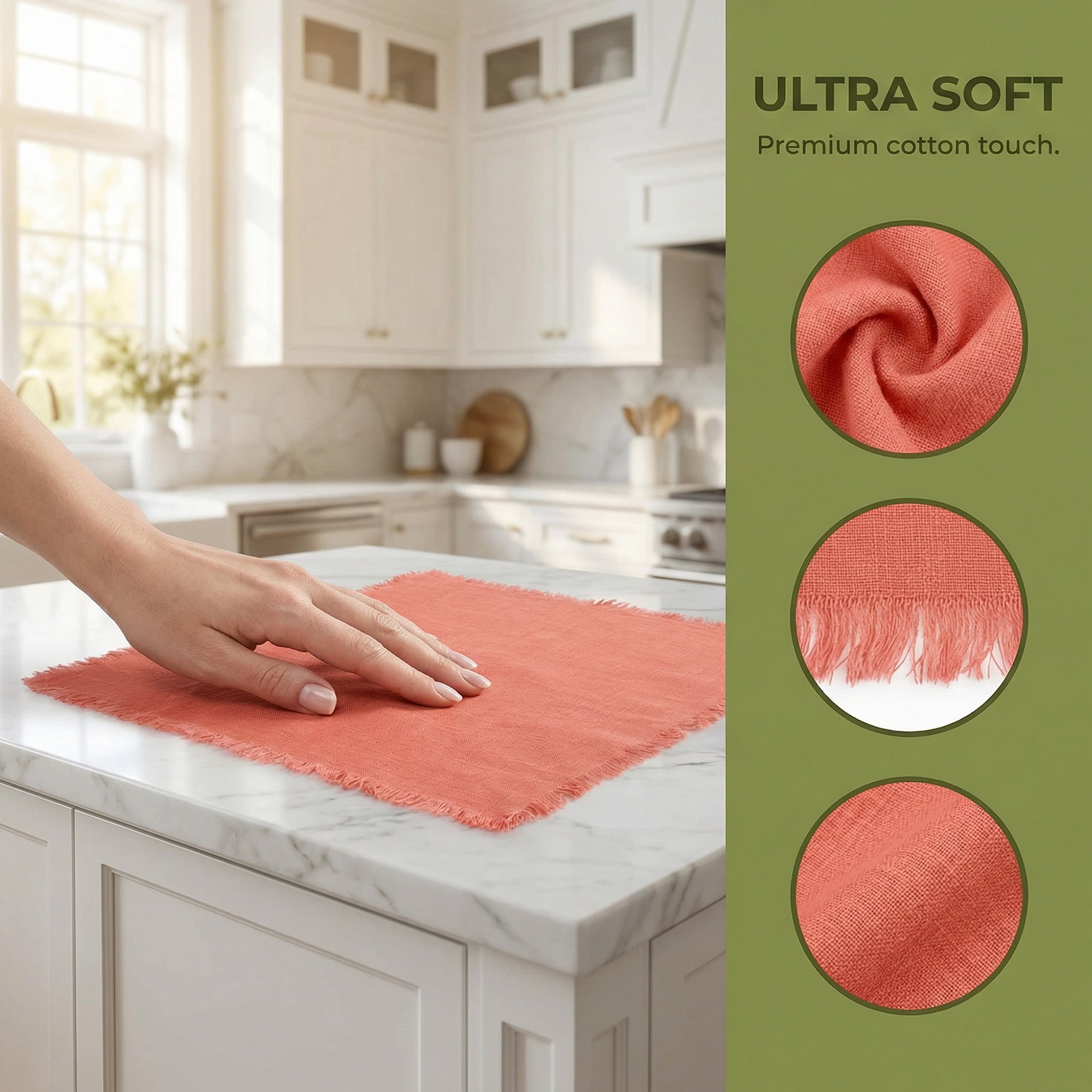 Unique Bargains Soft Absorbent Cotton Linen Kitchen Towels 4 Pack Orange/Pink 18" x 18"