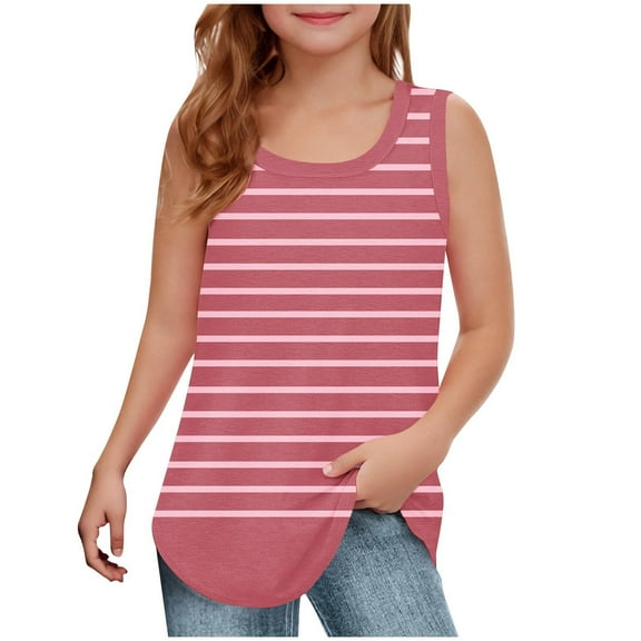 Lmnyox Girls Striped Tank Tops Casual Cute Sleeveless Square Neck Summer Tops 5-14 Years Girls Basic Shirt