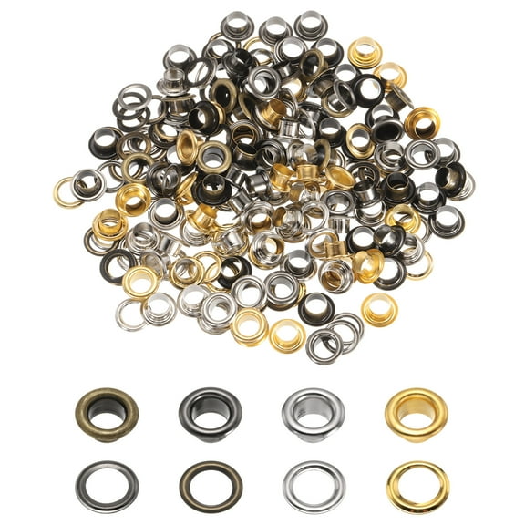 Uxcell 100 Set 1/4" Grommets Eyelets with Washers for Belts Clothes Bead Cores DIY Project Gold Silver Grey Bronze