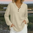 thumbnail image 4 of Womens Waffle Spring Clothes, Long Sleeve Pullover for Women Fall Fashion Loose Fit Solid Color V Neck Sweatshirts with Buttons Plus Size, 4 of 6