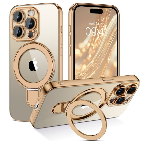 GUAGUA for iPhone 15 Pro Max Case with Stand Compatible with Mag-safe Magnetic 6.7" Shockproof Protective Case for iPhone 15 Pro Max Gold