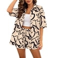 thumbnail image 2 of Costeam Womens Abstract Print Two Piece Beach Set Short Sleeve Button Down Shirt and Drawstring Waist Shorts Lightweight Flowey Fabric Side Pockets Relaxed Loose Fit Summer Casual Outfit, 2 of 9