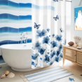 thumbnail image 5 of No Hook Shower Curtain, Navy Blue Floral Shower Curtains for Bathroom with See Through Top Window, Spring Flowers Butterflies Watercolor Waterproof & Washable Bath Curtain Stand Up Stall 36"x72", 5 of 9