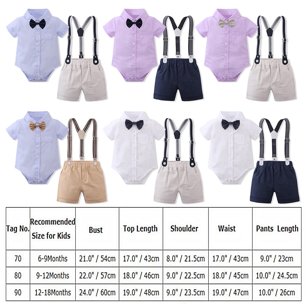 IBTOM CASTLE Baptism Outfits for Boys Infant Baby Gentleman Formal Suit Bowtie + Romper + Suspender + Pants 4PCS Birthday Wedding Tuxedo Outfit Cake Smash Christening Clothes