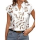 thumbnail image 1 of Camisa de manga corta para mujer, camisa con cuello en V, camisa estampada a la moda, Top informal suelto de verano, blanco XXL, 1 of 5