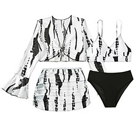 Girl Swimsuit Cover Up Set Bikini Tropical Print Swimwear Beach Vacation Swimsuit 2 Piece Swimwear Quick Dry Swimsuit Beach Vacation Swimsuit #White 8-9 Years