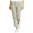 thumbnail image 1 of Yuyuzo Womens Cotton Linen Slacks Plus Size Lounge Pants Drawstring Waist Straight Leg Trousers Solid Color, 1 of 4