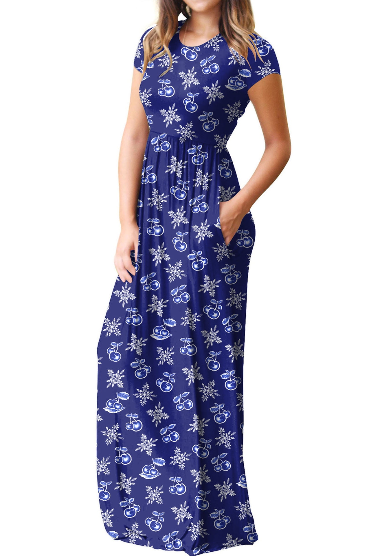 Mengpipi Women's Maxi Dresses Short Sleeve Long Casual Dresses Loose