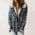 thumbnail image 2 of RYRJJ Womens Oversized Plaid Shacket Jacket Long Sleeve Button Down Sherpa Fleece Lined Hooded Jackets Winter Warm Outerwear Coat(Blue,S), 2 of 8