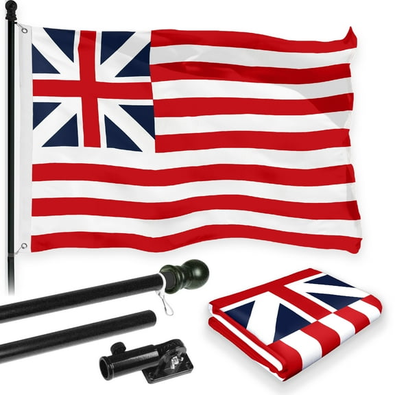 G128 Combo Pack: 6 Feet Tangle Free Spinning Flagpole (Black) Grand Union Flag 3x5 ft Printed 150D Brass Grommets (Flag Included) Aluminum Flag Pole