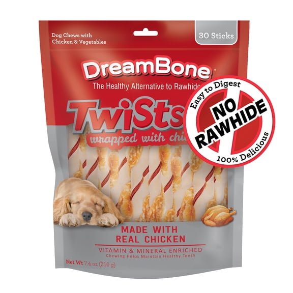 DreamBone Twists Chews Wrapped with Real Chicken, Rawhide-Free Chews for Dogs, 30 Count