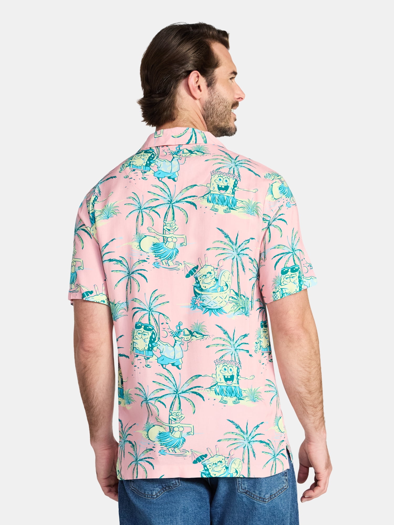 SpongeBob SquarePants Men's and Big Men's Graphic Button-Up Shirt, Sizes XS-5XL