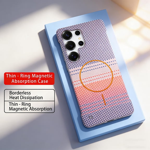 Magnetic for Samsung Galaxy S26 Ultra Frameless Case, Slim Borderless Fiber Texture Hard Protective Case Support Wireless Charging, Shockproof Anti-Scratch Cover for Samsung Galaxy S26 Ultra,Orange