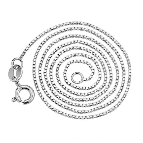 HOOUN Pure S999 Sterling Silver Chain Women Width 1mm Box Link Necklace / 17.7inch /4g