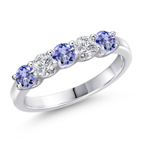 Gem Stone King 925 Sterling Silver Blue Tanzanite and Lab Grown Diamond Wedding-Bands Ring for Women | 0.88 Cttw | Round 3.5MM | Gemstone December Birthstone | Size 7