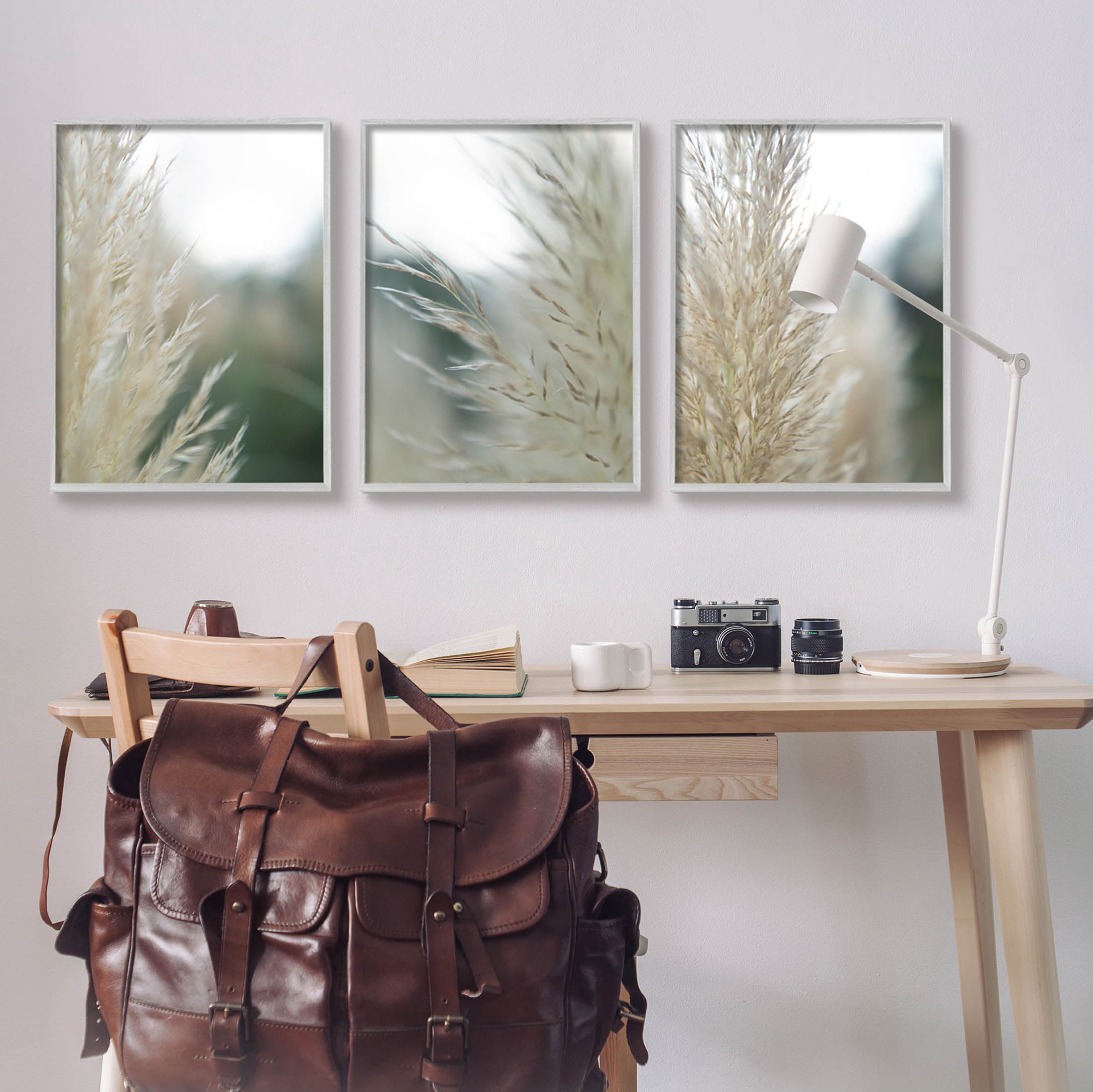 Stupell Industries Breezy Pampas Tall Grass Photograph Gray Framed Art Print Wall Art, Set of 3, Design by Jason Johnson