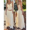 thumbnail image 3 of ZAXARRA Women 2 Piece Maxi Skirt Set Sleeveless Ruched Tie Up Cami Crop Tops Elastic Waist Ruffle Hem Flowy Long Skirt, 3 of 8