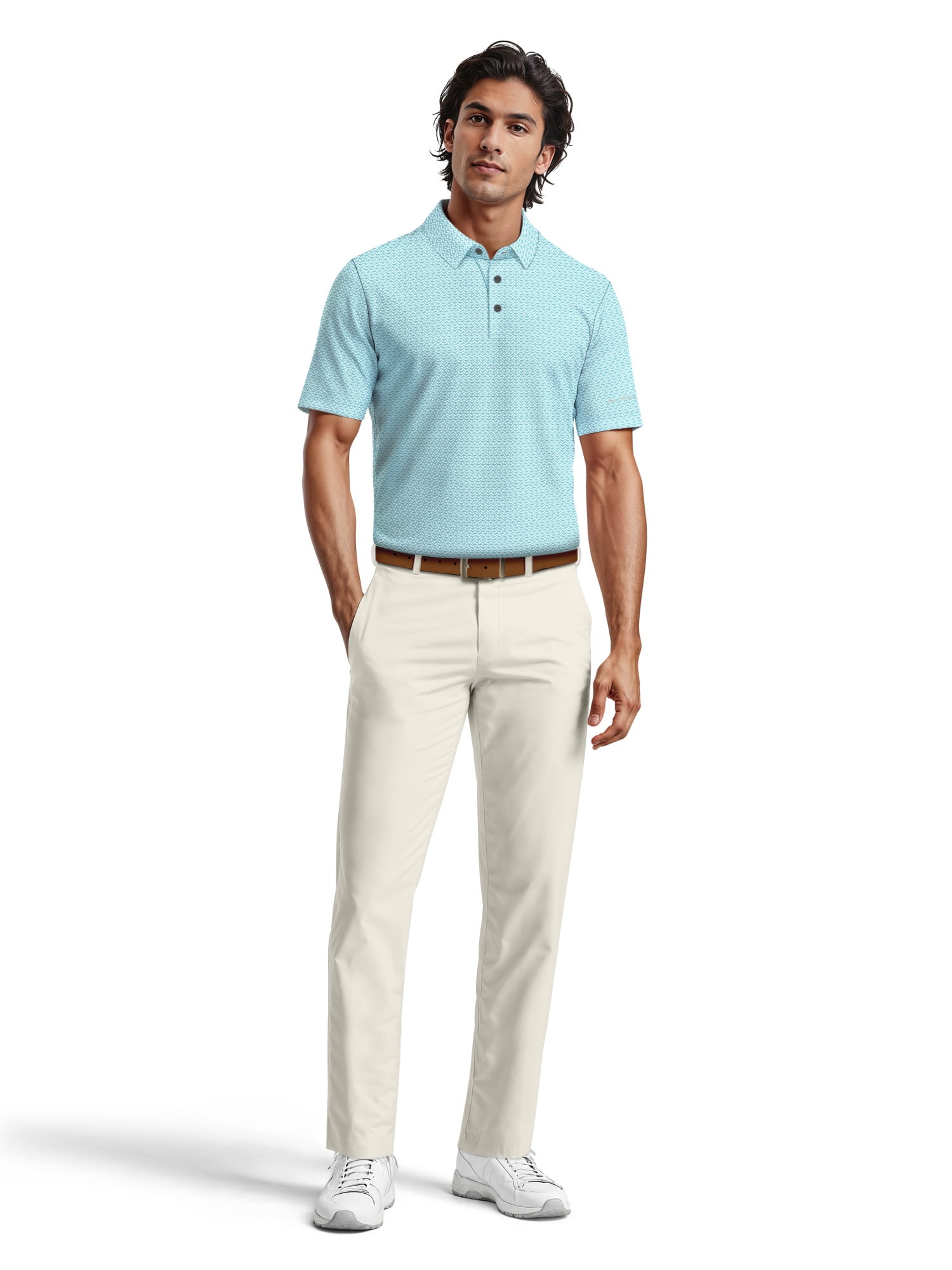 Ben Hogan Men's & Big Men's Performance Mini Geometric Print Short Sleeve Golf Polo Shirt, Sizes S-5XL