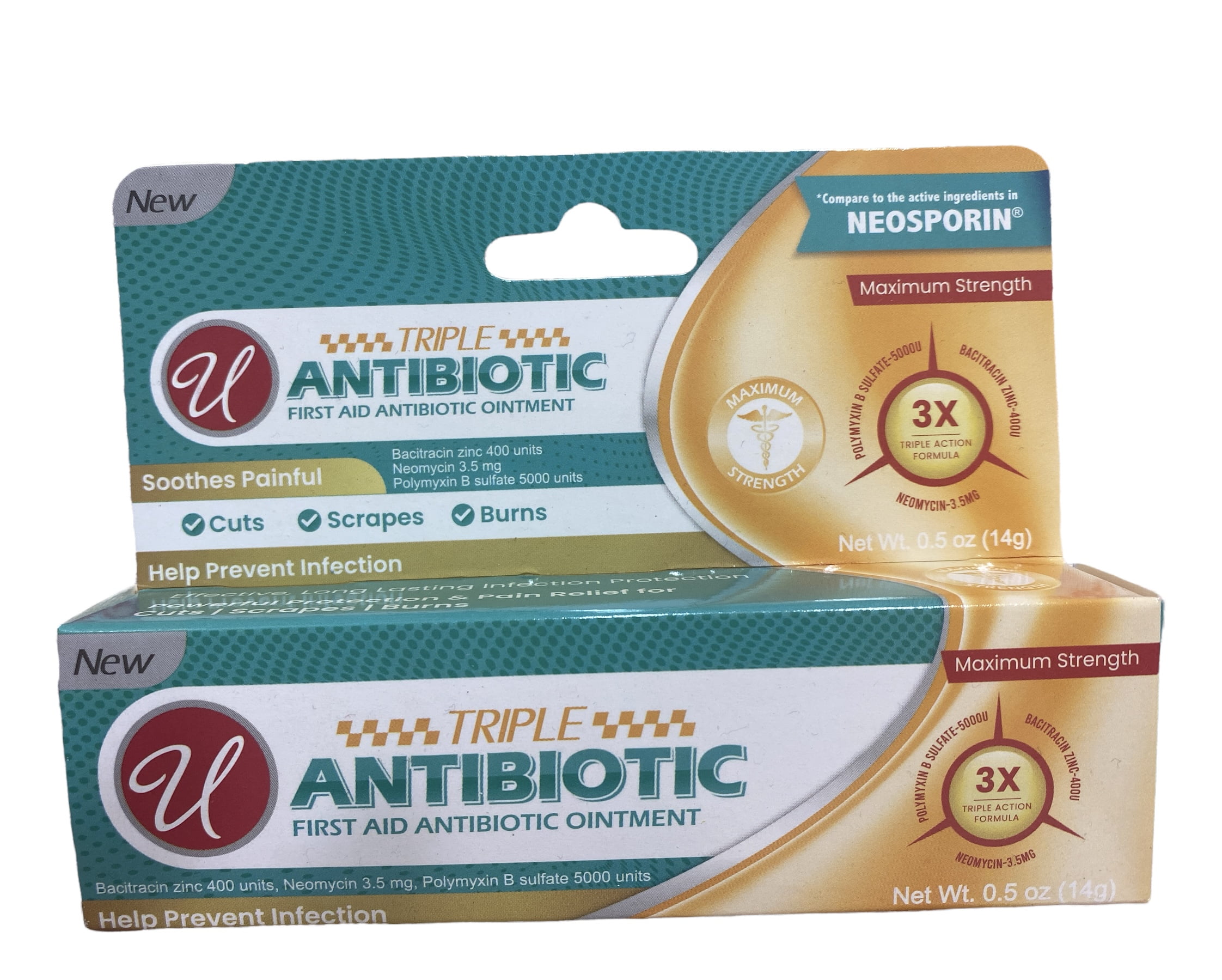 Antibiotic First Aid Ointment Soothes Painful Bacitracin Zinc 400 Units Neomycin 3.5 mg Polymyxin B Sulfate 5000 Unites Cuts Scrapes Burns 0.5 oz