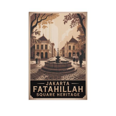 Jakarta Fatahillah Square Sepia Poster Rustic Vintage Retro Travel Old Town Indonesia Wall Art Print Poster