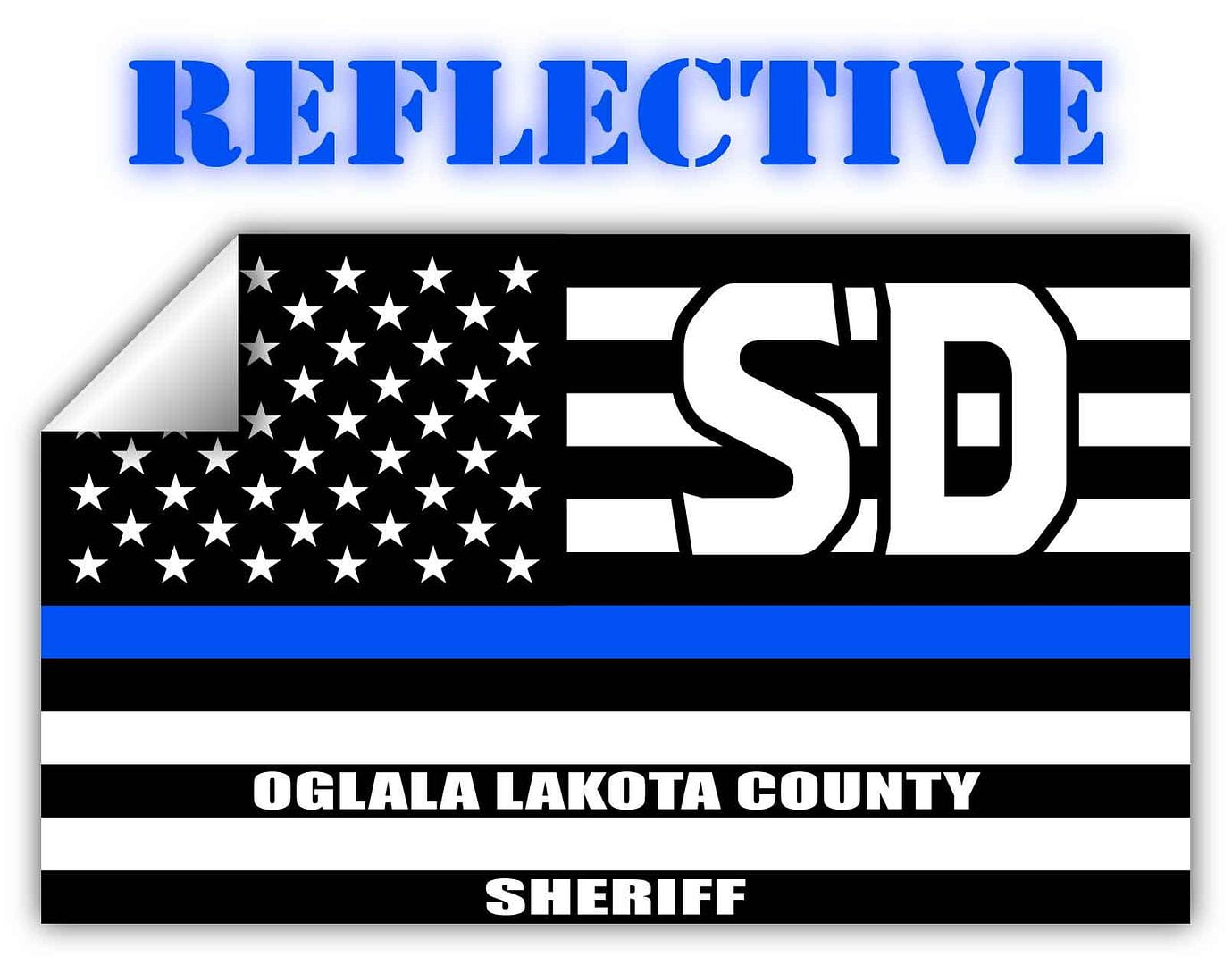 Reflective Oglala Lakota County South Dakota SD Thin Blue Line Stealthy Old Glory USA Flag
