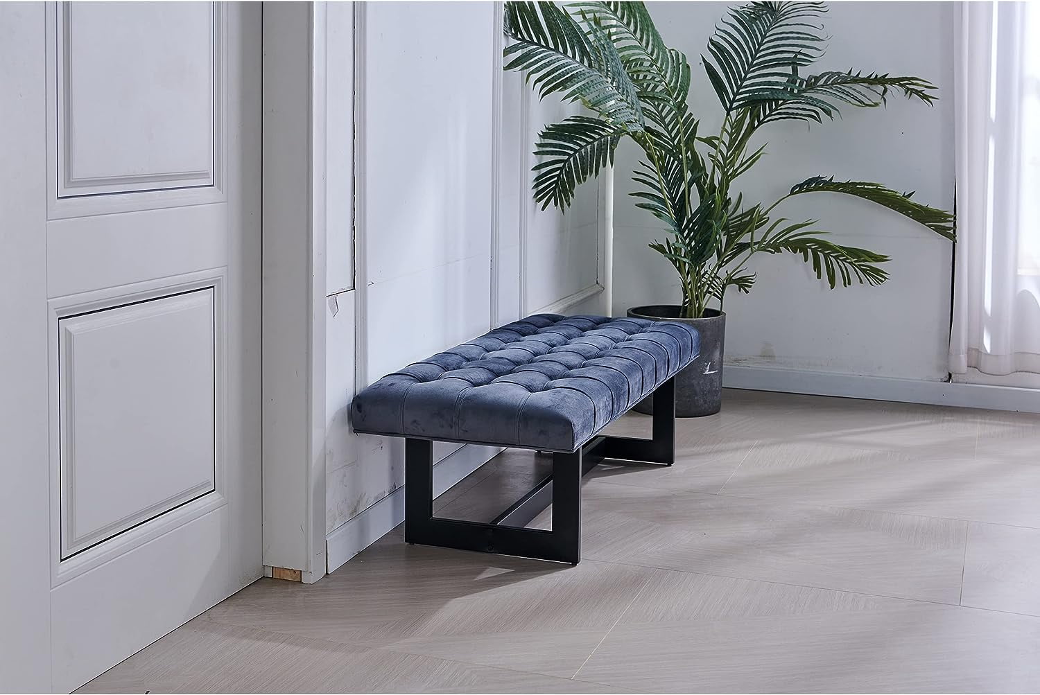 Nathaniel Home 48'' Button-Tufted Accent Bench, Dark Gray