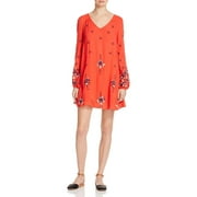 Free People Womens Embroidered Open Back Babydoll Dress