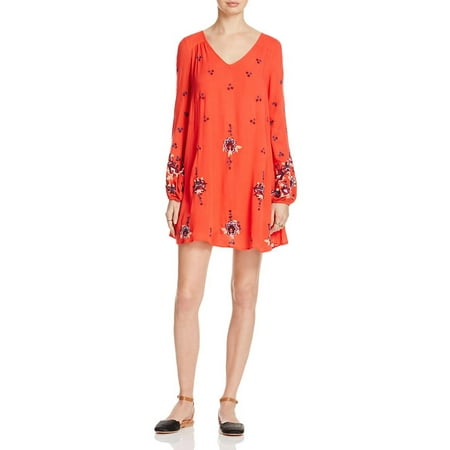Free People Womens Embroidered Open Back Babydoll Dress